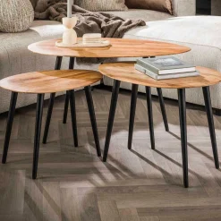 Emob 3er-Set Couchtische Auranne Akazie massiv