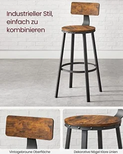 Vasagle 2er-Set hohe Barstühle mit Rückenlehne, einfache Montage