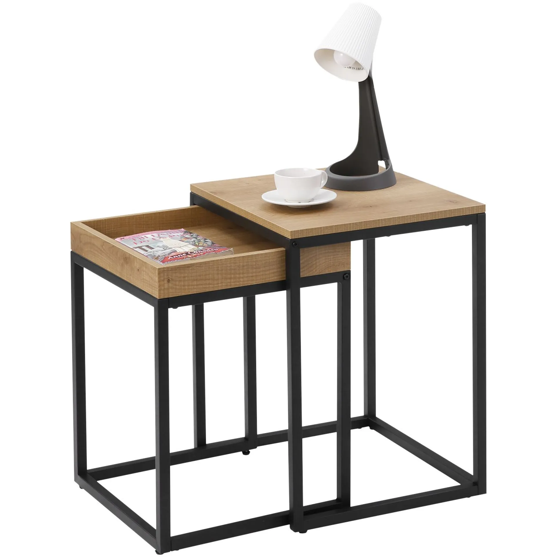 Vasagle 2er-Set quadratische Beistelltische Hanne 45x40 - mango/sch