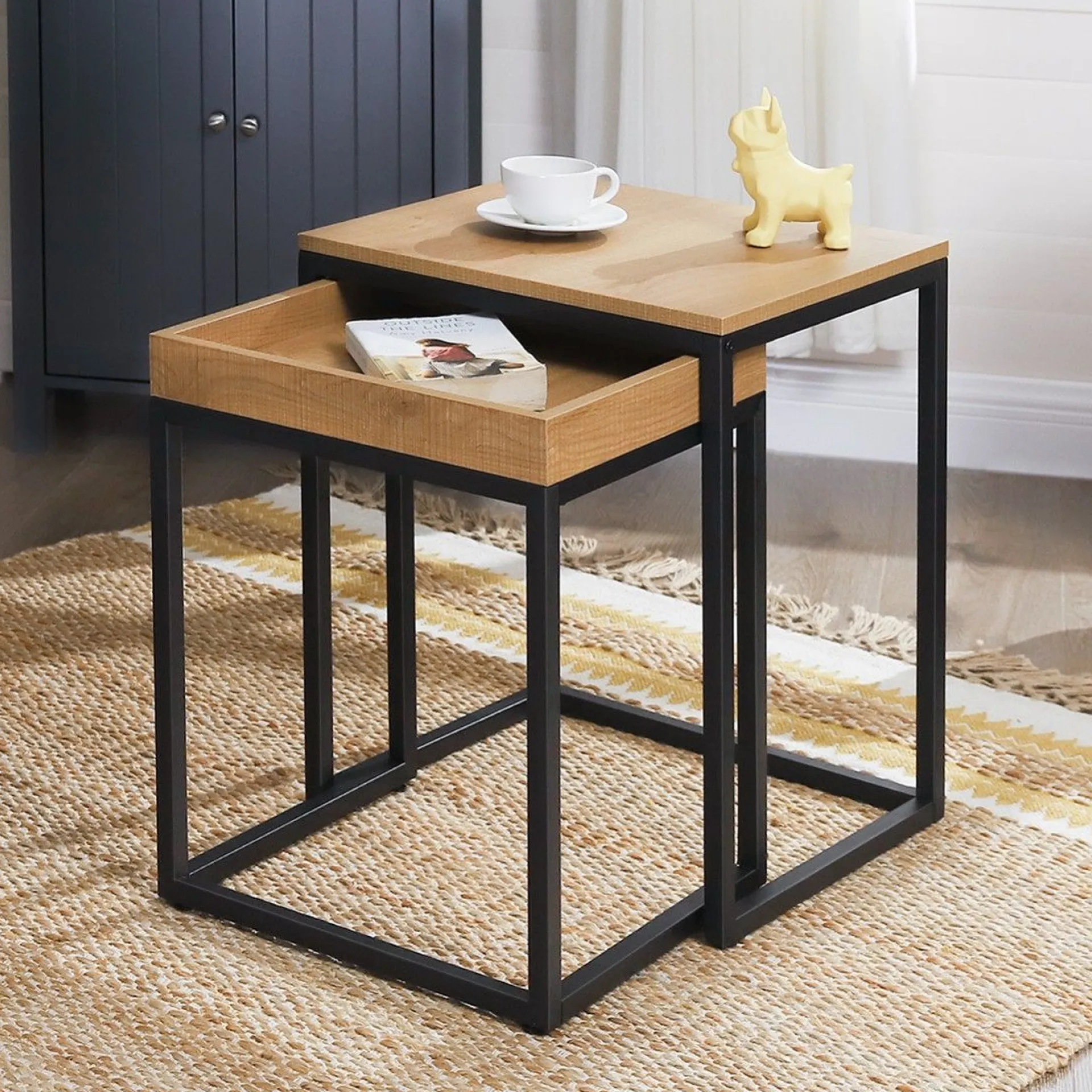 Vasagle 2er-Set quadratische Beistelltische Hanne 45x40 - mango/sch