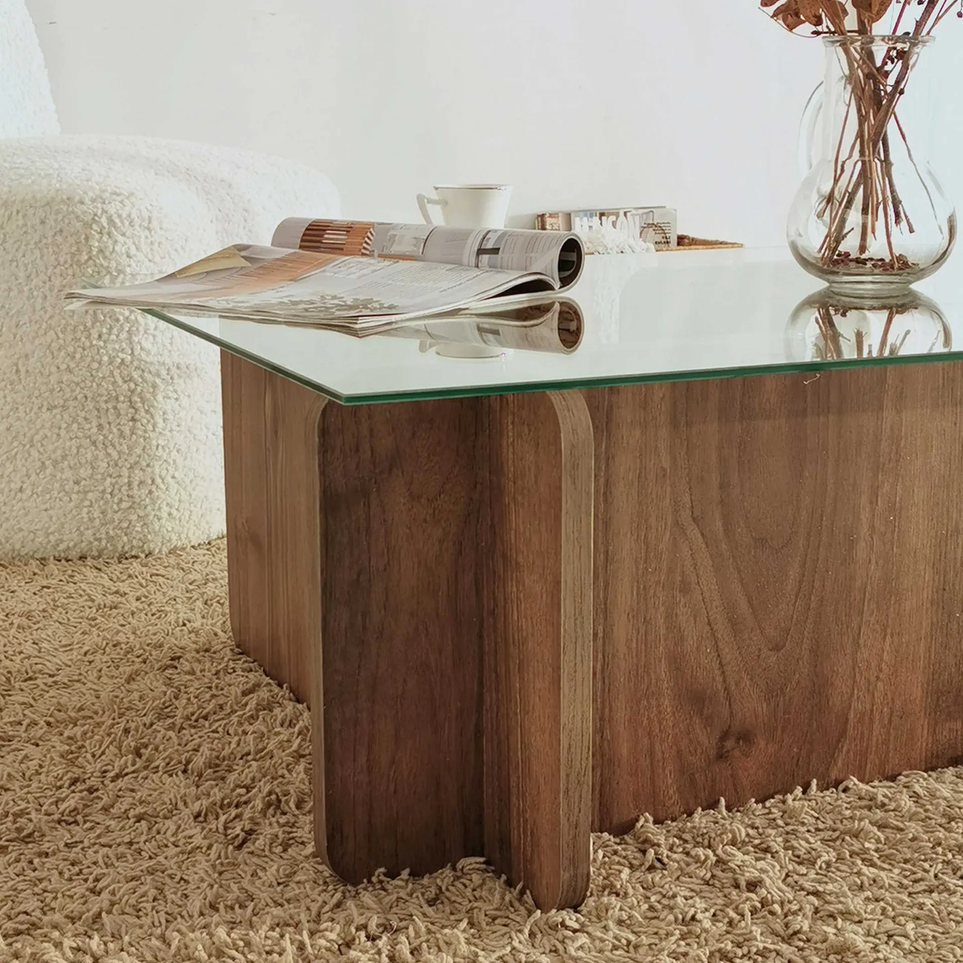 Emob Escape Couchtisch | GEHÄRTETES GLAS | Walnuss