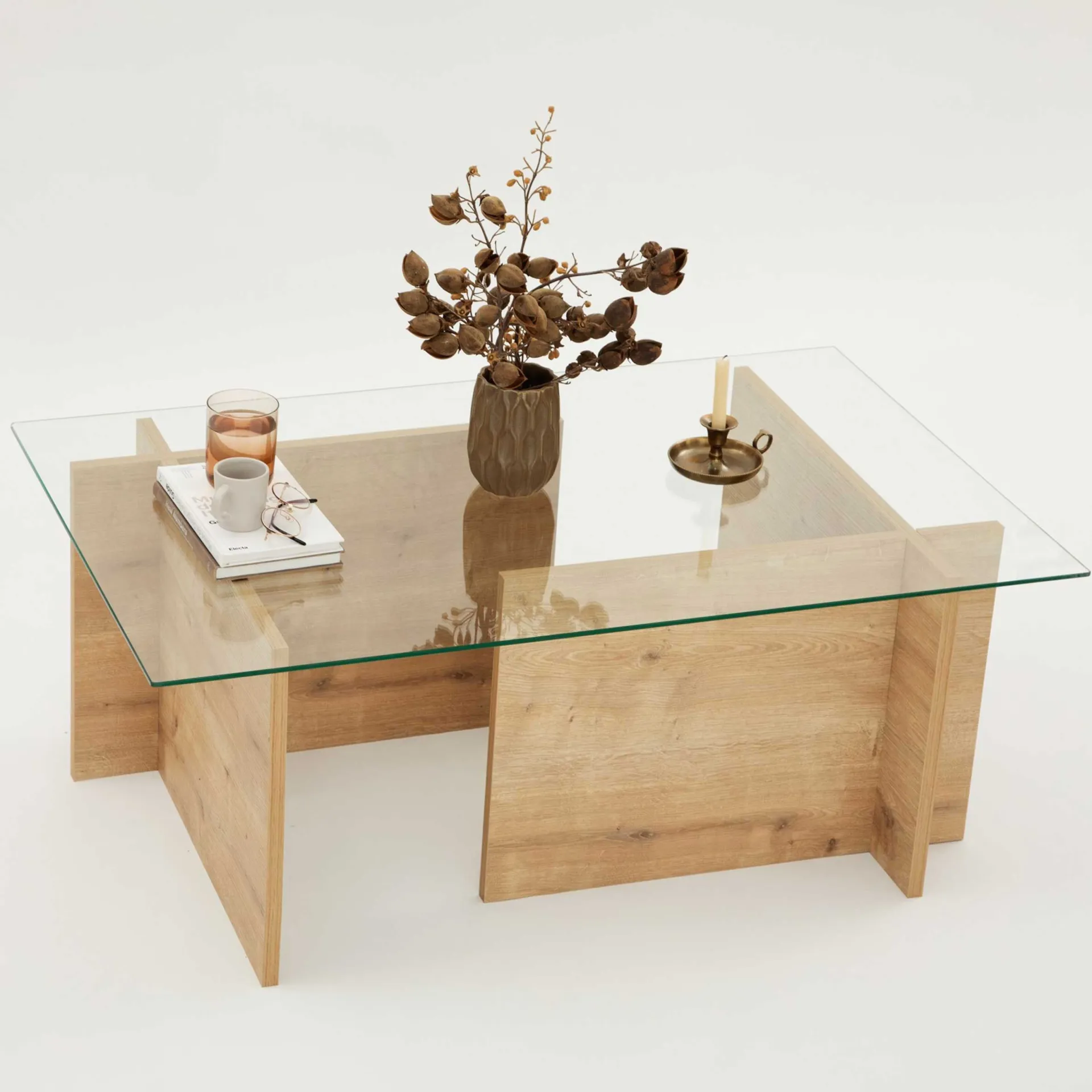Emob Escape Couchtisch | GEHÄRTETES GLAS | Saphir-Eiche