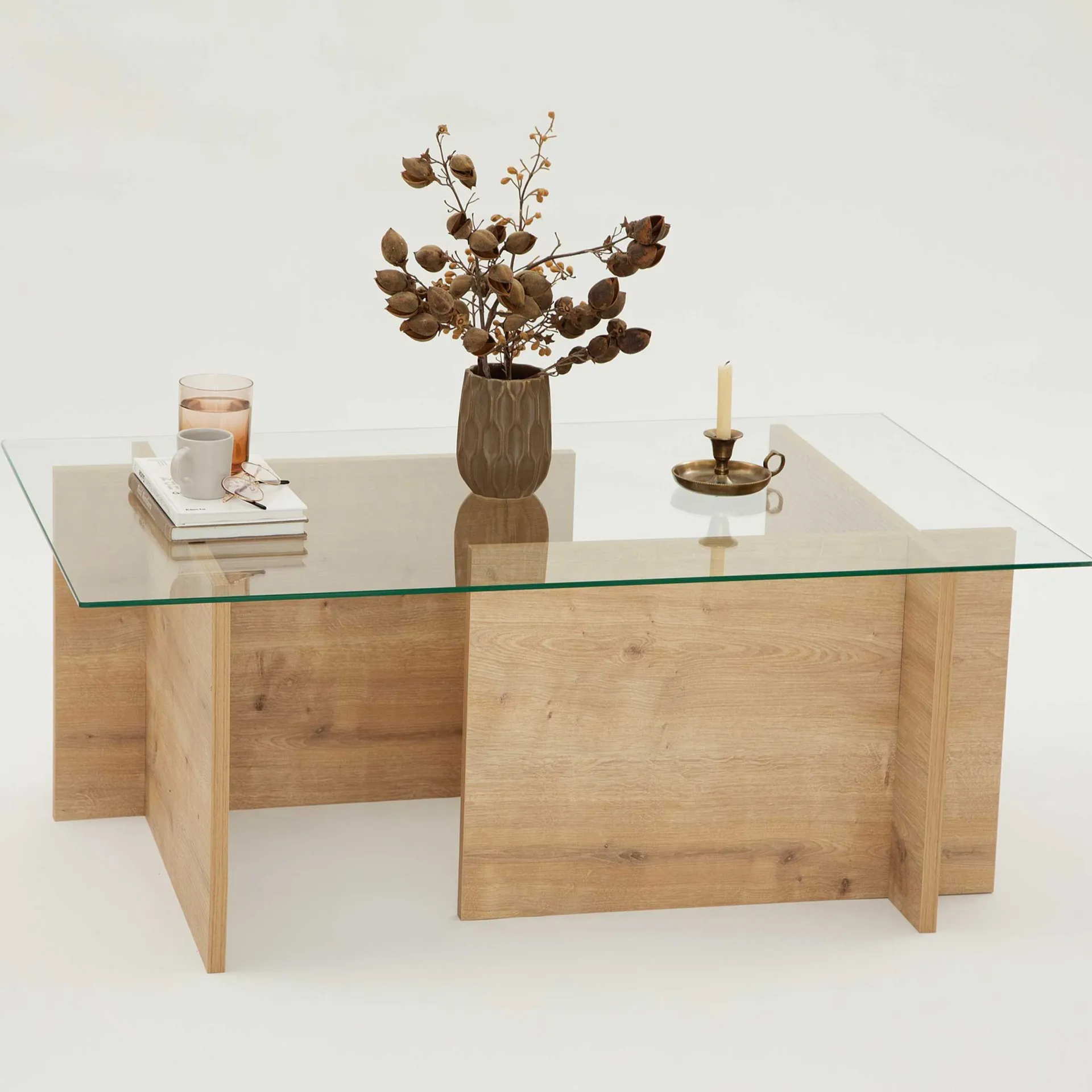 Emob Escape Couchtisch | GEHÄRTETES GLAS | Saphir-Eiche