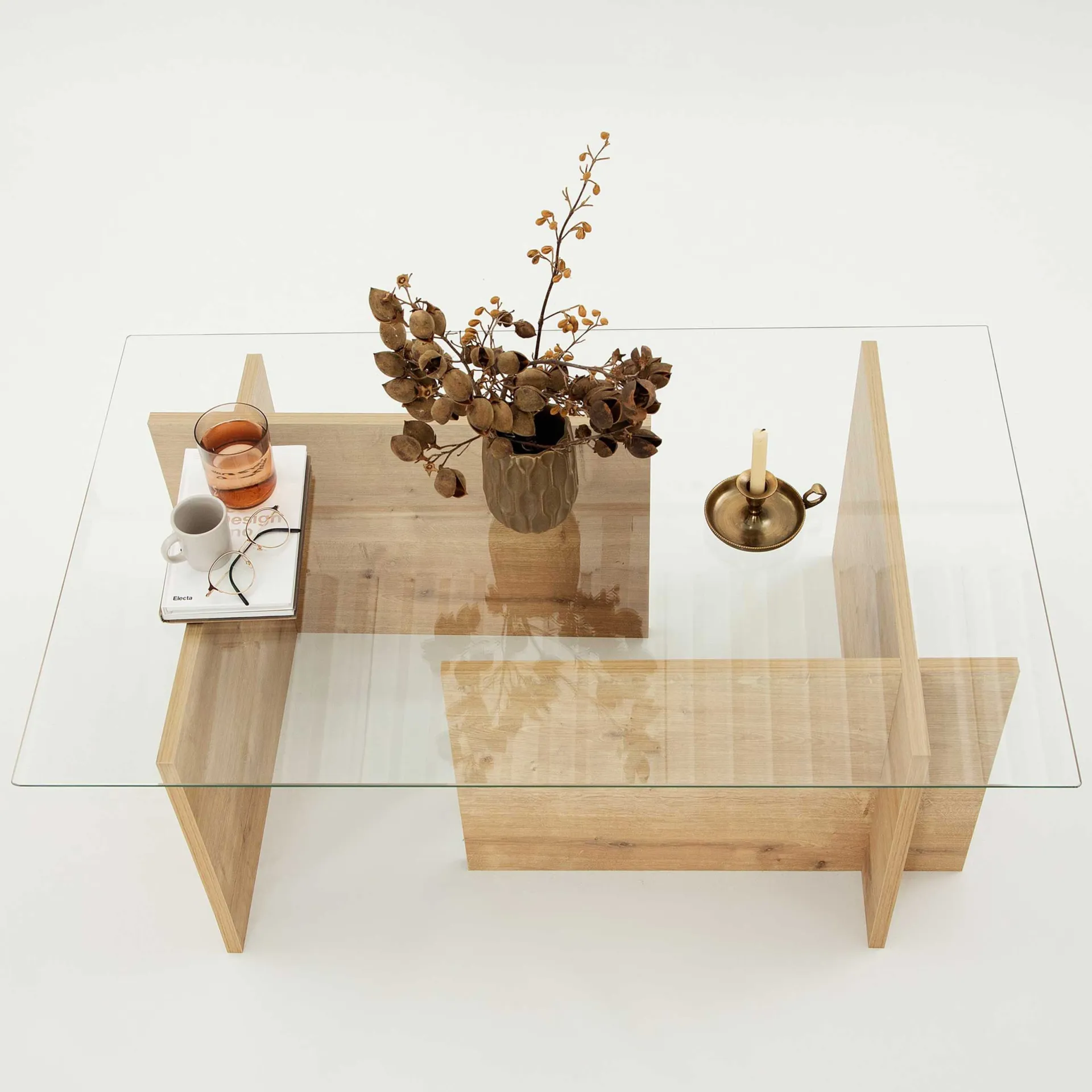 Emob Escape Couchtisch | GEHÄRTETES GLAS | Saphir-Eiche