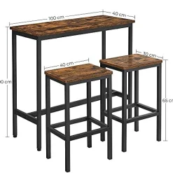 Vasagle Ess-/Bartisch-Set mit Hockern, industrielles Stahlgestell, rustikales Braun/Schwarz