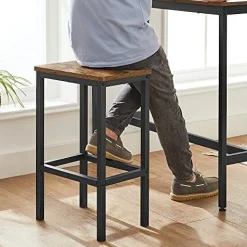 Vasagle Ess-/Bartisch-Set mit Hockern, industrielles Stahlgestell, rustikales Braun/Schwarz
