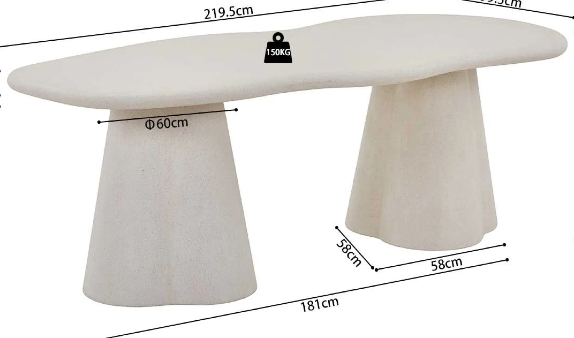 Rousseau Esstisch Faro - 220x100x76cm - Zementfarbe -