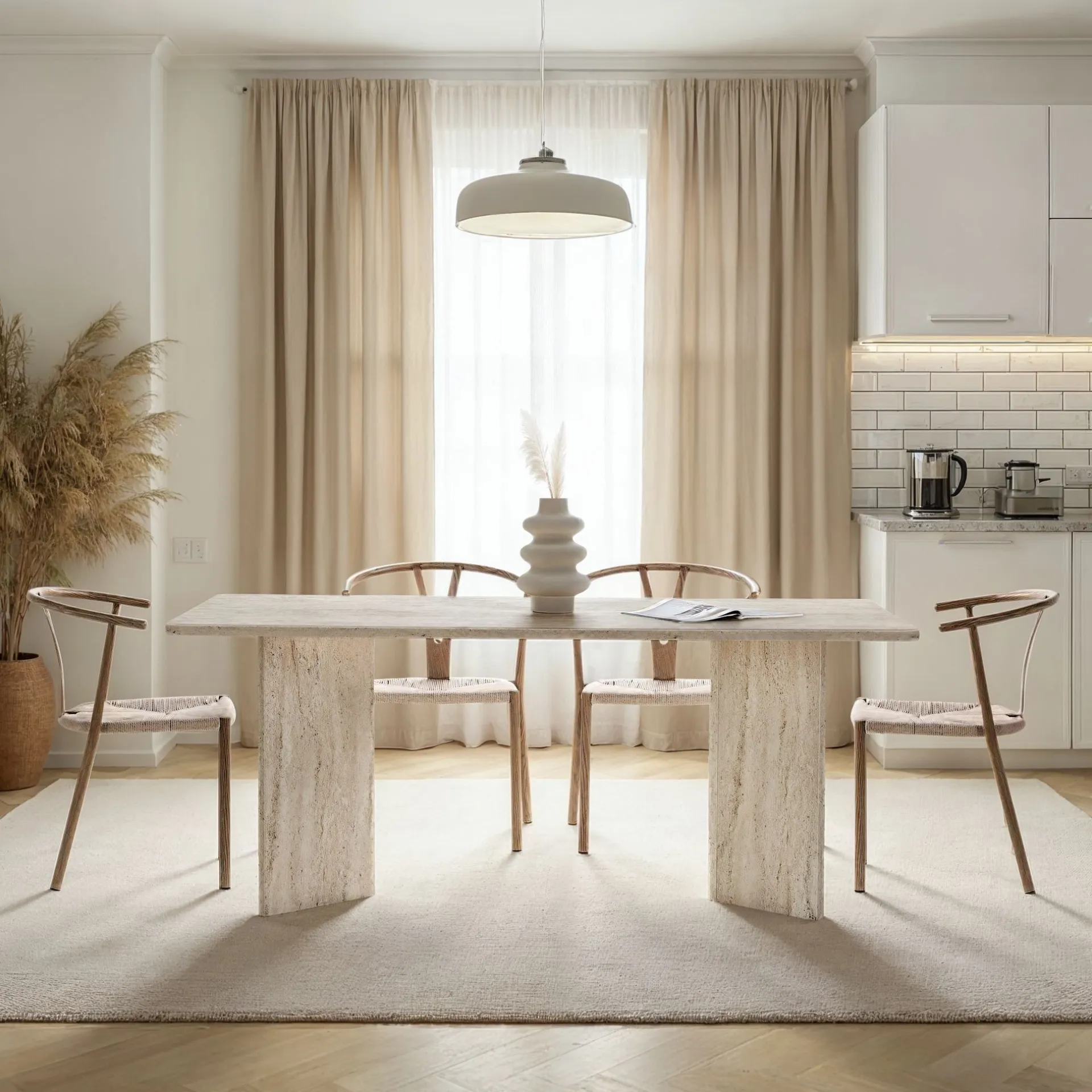 Emob Esstisch Linza - 100% MELAMINE - Travertin - 75 x 90 x 180 cm