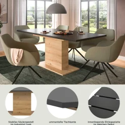 Xonox Esstisch Motion Emob – ausziehbar, Artisan und Grau – 150-190x76x90 cm