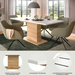 Xonox Esstisch Motion Emob - weiß/Artisan, 150-190x76x90 cm
