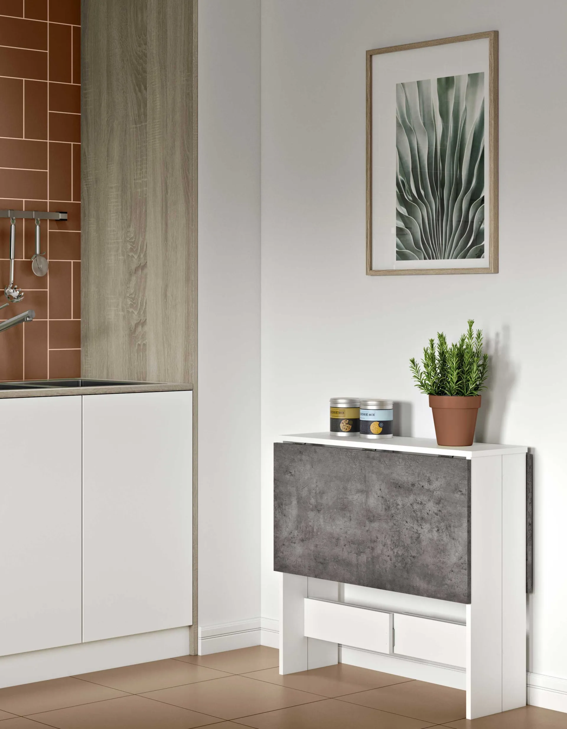Symbiosis Esstisch Papillon 103 cm - weiß/Beton