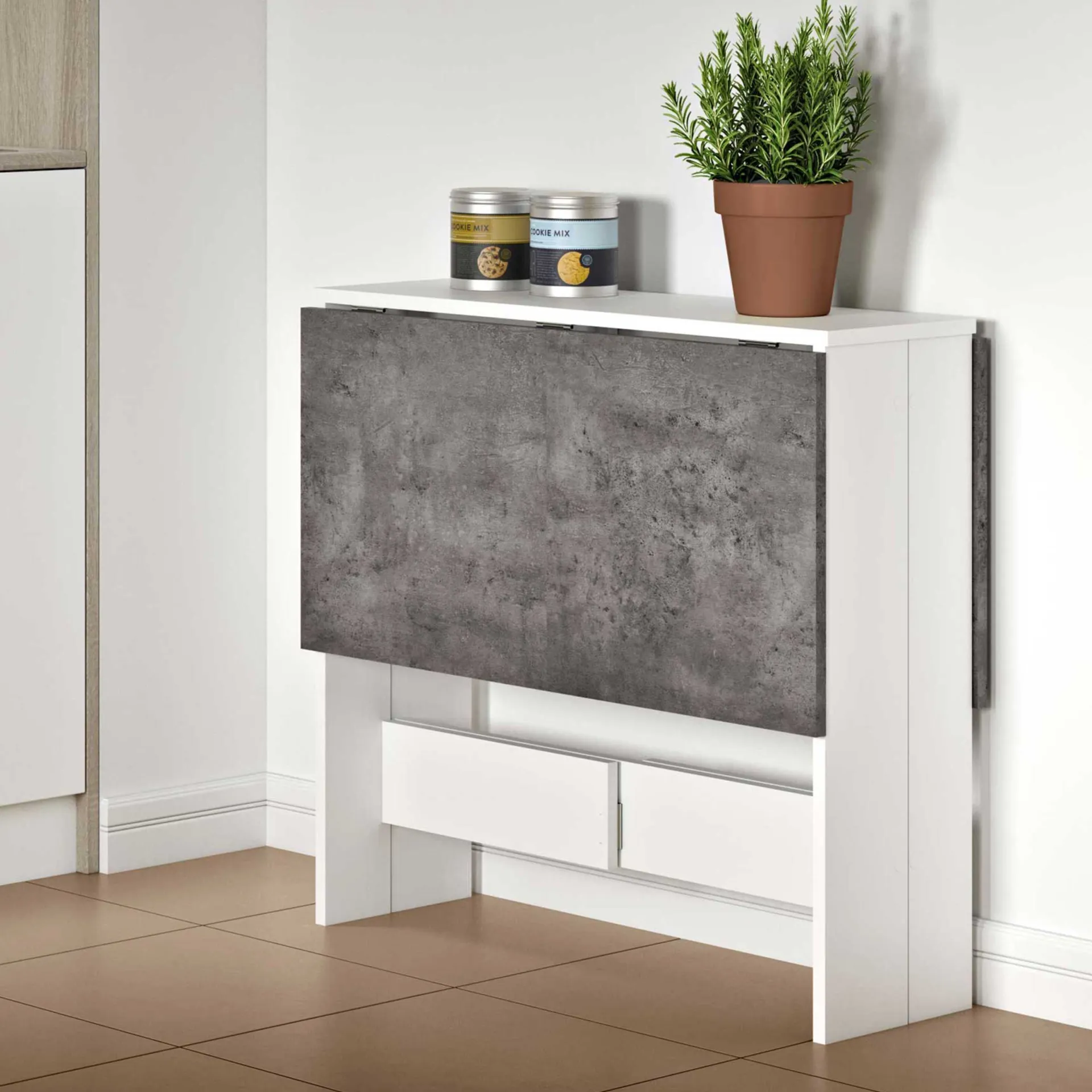 Symbiosis Esstisch Papillon 103 cm - weiß/Beton