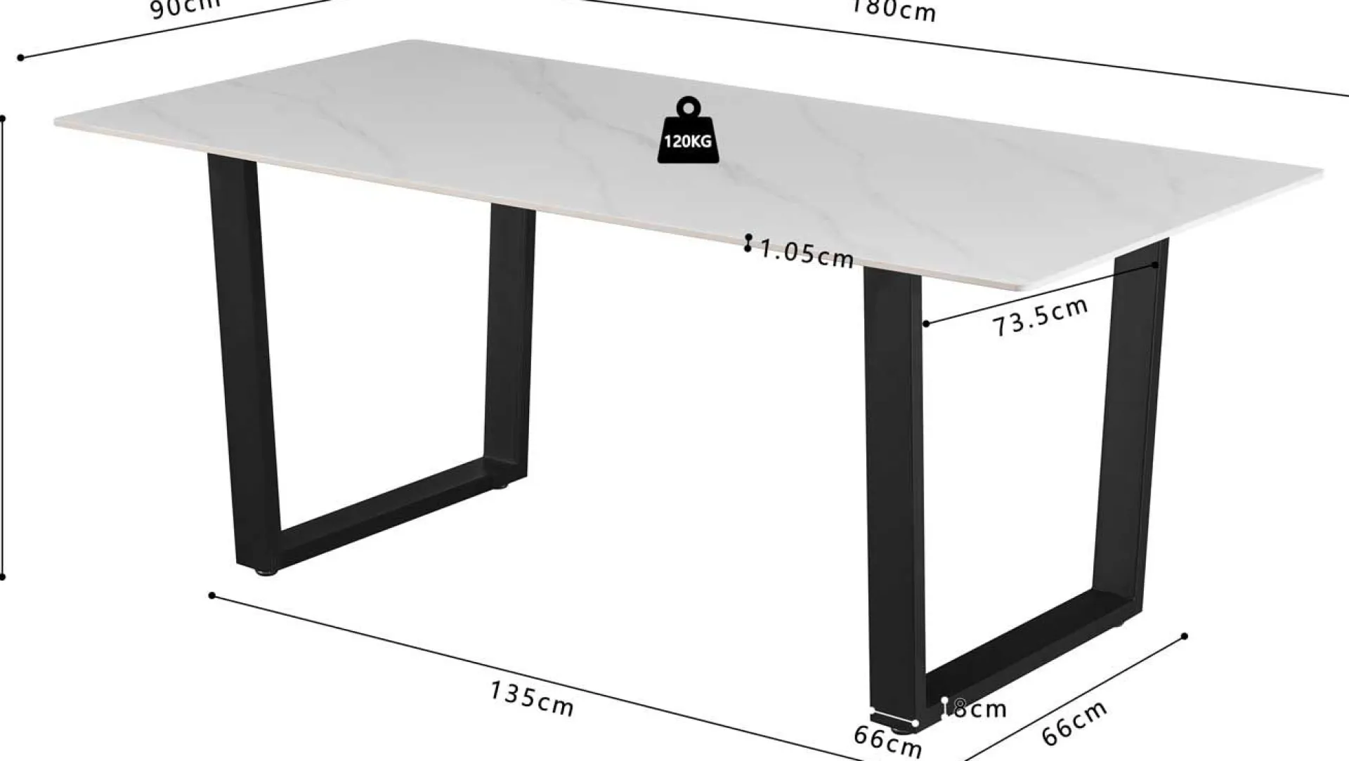 Rousseau Esstisch Poseidon - 180x90x75cm - gesinterter Stein - Marmor