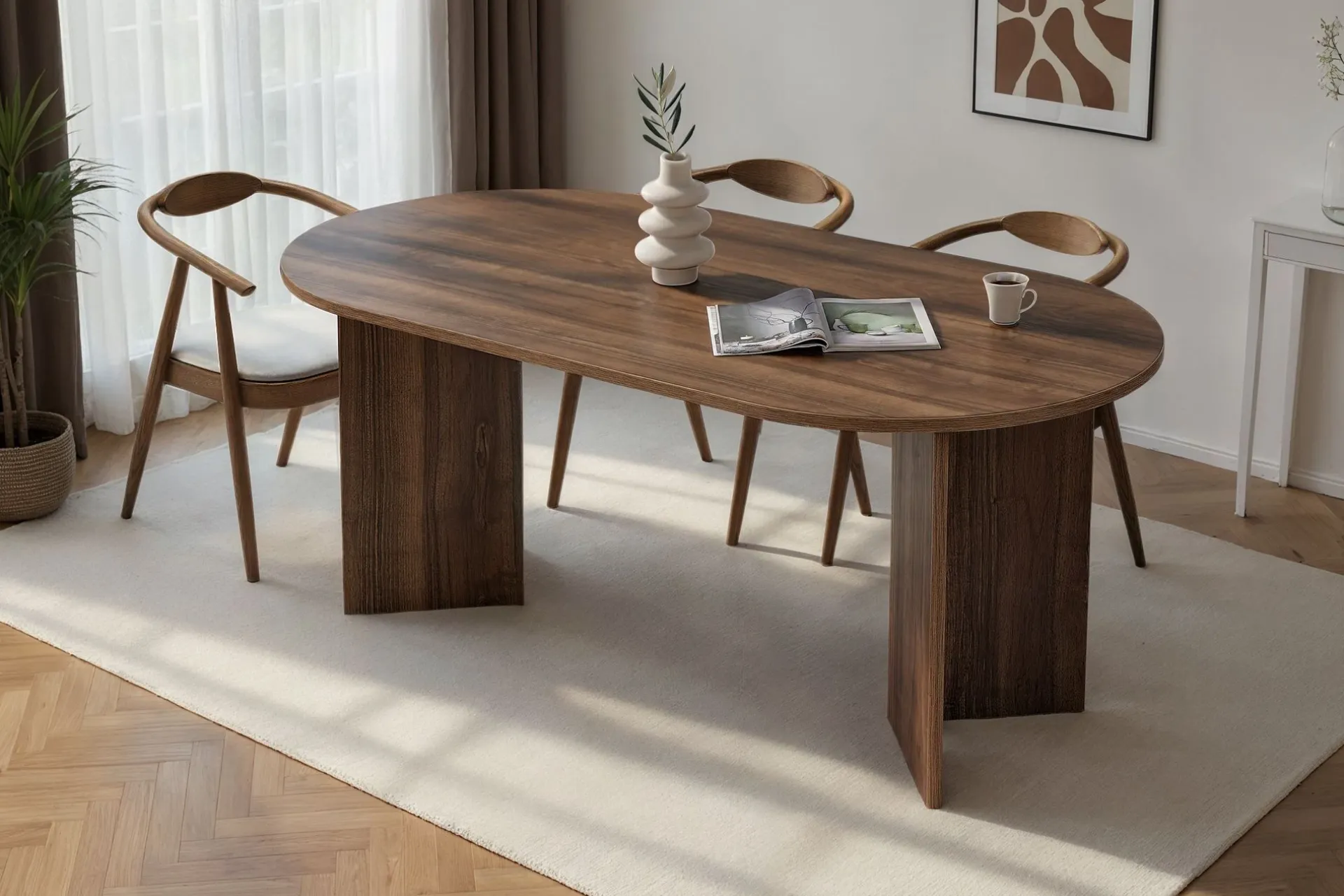 Emob Esstisch Sablin - 100% MELAMINE - Walnuss - 75 x 90 x 180 cm