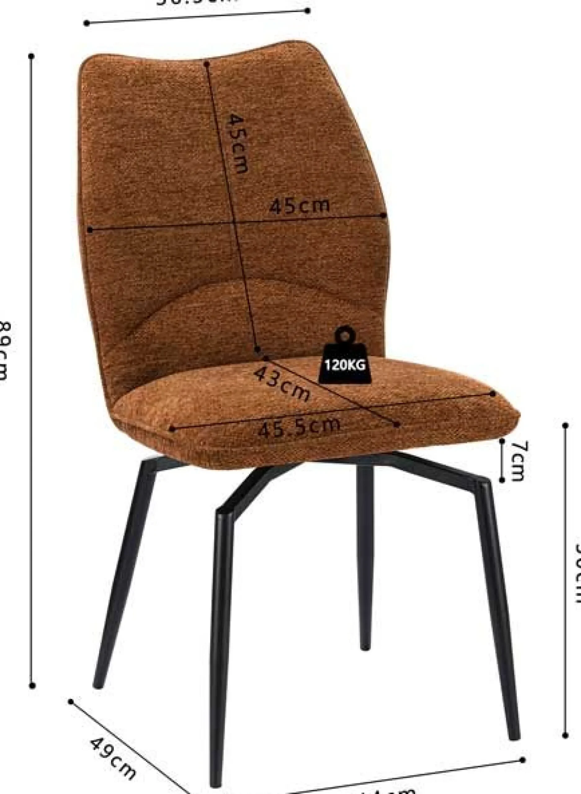 Rousseau Esszimmer-Drehstuhl Lara - 46x60x89cm - Rost