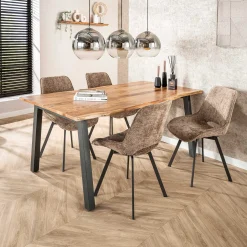 Emob Esszimmer-Drehstuhl Nuria - champagnerfarbener Chenille-Stoff
