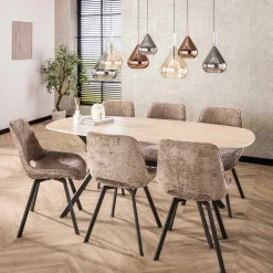Emob Esszimmer-Drehstuhl Nuria - champagnerfarbener Chenille-Stoff