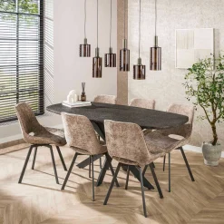 Emob Esszimmer-Drehstuhl Nuria - champagnerfarbener Chenille-Stoff