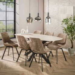 Emob Esszimmer-Drehstuhl Nuria - champagnerfarbener Chenille-Stoff