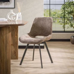 Emob Esszimmer-Drehstuhl Nuria - champagnerfarbener Chenille-Stoff