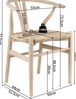 Rousseau Esszimmerstuhl Bart - 55x52.5x77.5cm - Ulme massiv/Seegras