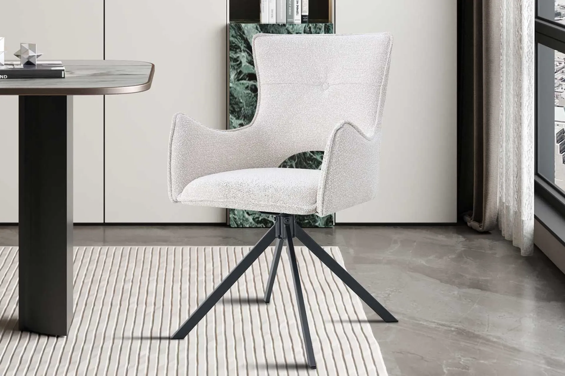Rousseau Esszimmerstuhl Billy - 58x60x88cm - drehbar - ecru