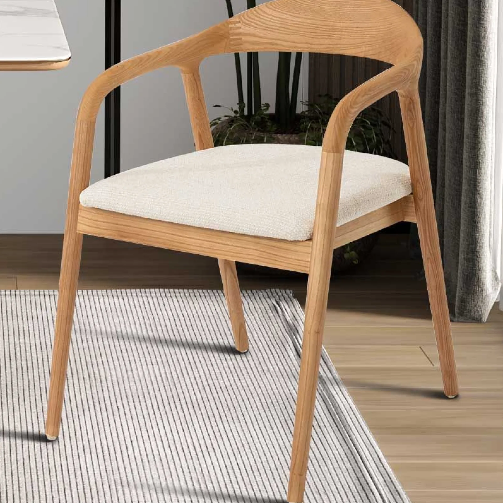 Rousseau Esszimmerstuhl Claire - 57x66x74cm - beige Stoff/Essenholz