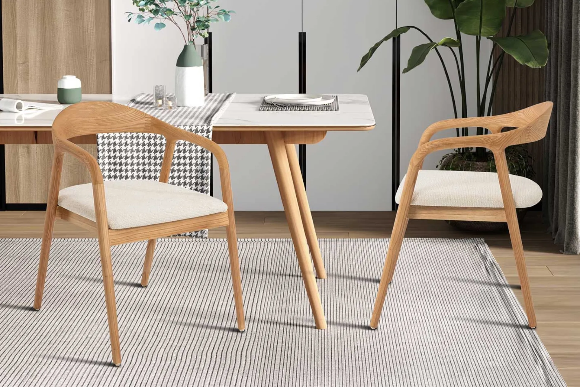 Rousseau Esszimmerstuhl Claire - 57x66x74cm - beige Stoff/Essenholz