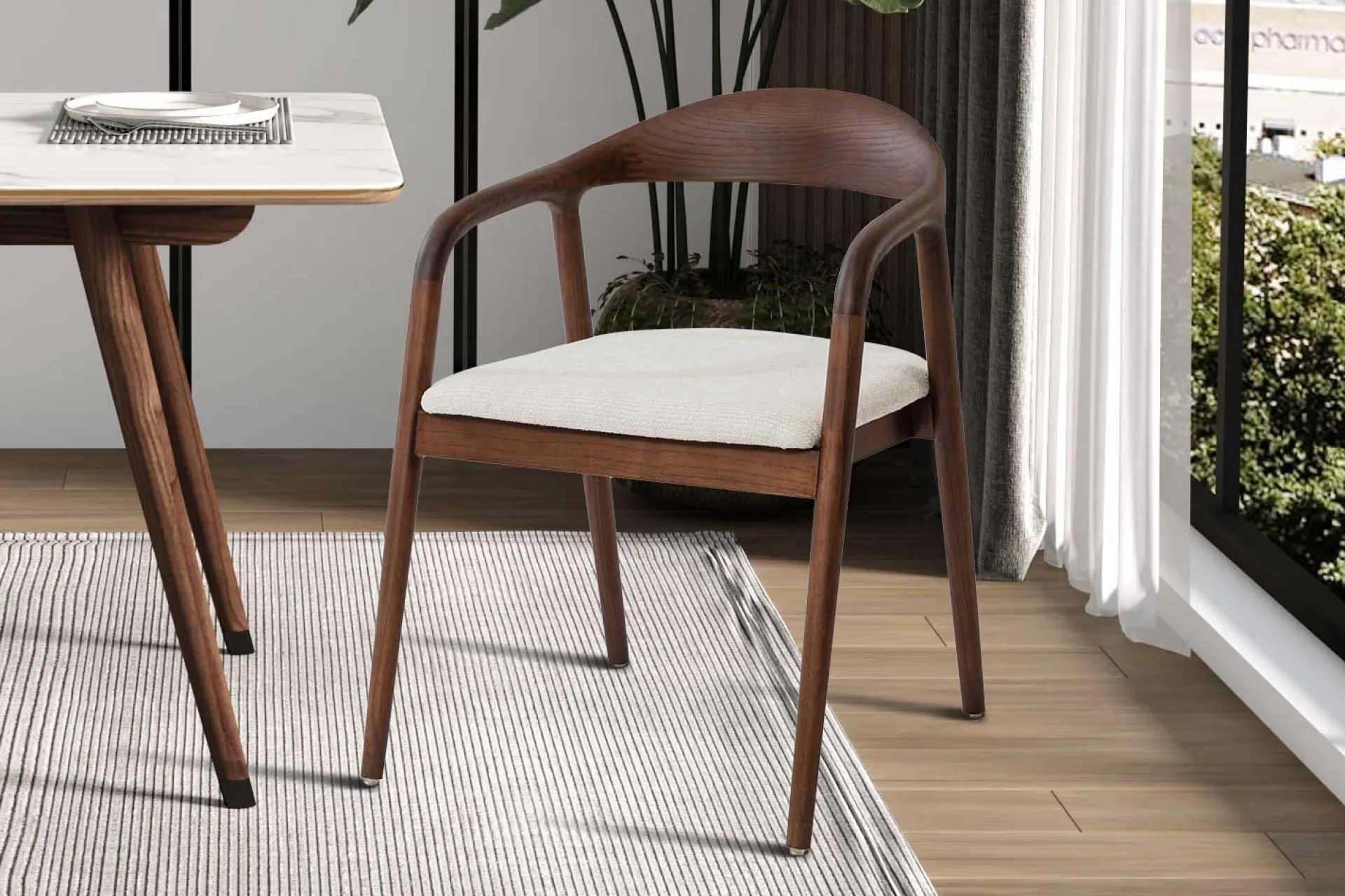 Rousseau Esszimmerstuhl Claire - 57x66x74cm - beige Stoff/Walnuss