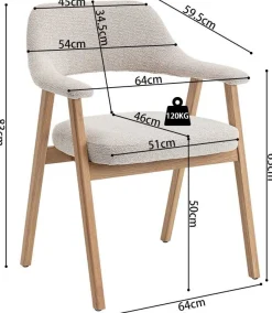 Rousseau Esszimmerstuhl Coralie - 64x59.5x83cm - Eiche massiv/beige Stoff