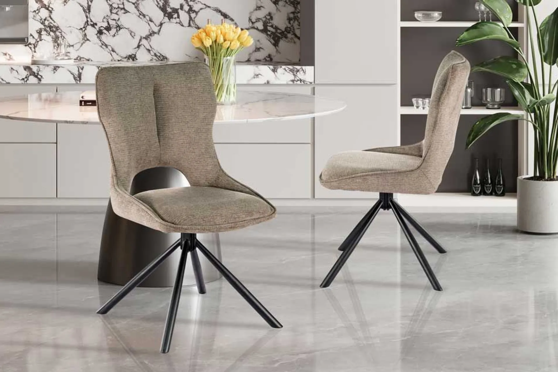 Rousseau Esszimmerstuhl Morris - 48x59.5x90cm - drehbar - heller Stoff