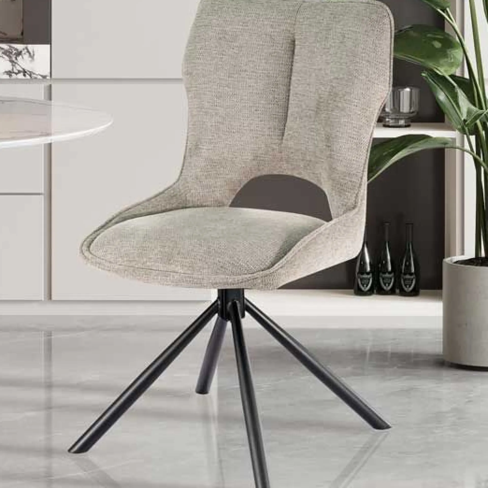 Rousseau Esszimmerstuhl Morris - 48x59.5x90cm - drehbar - heller Stoff