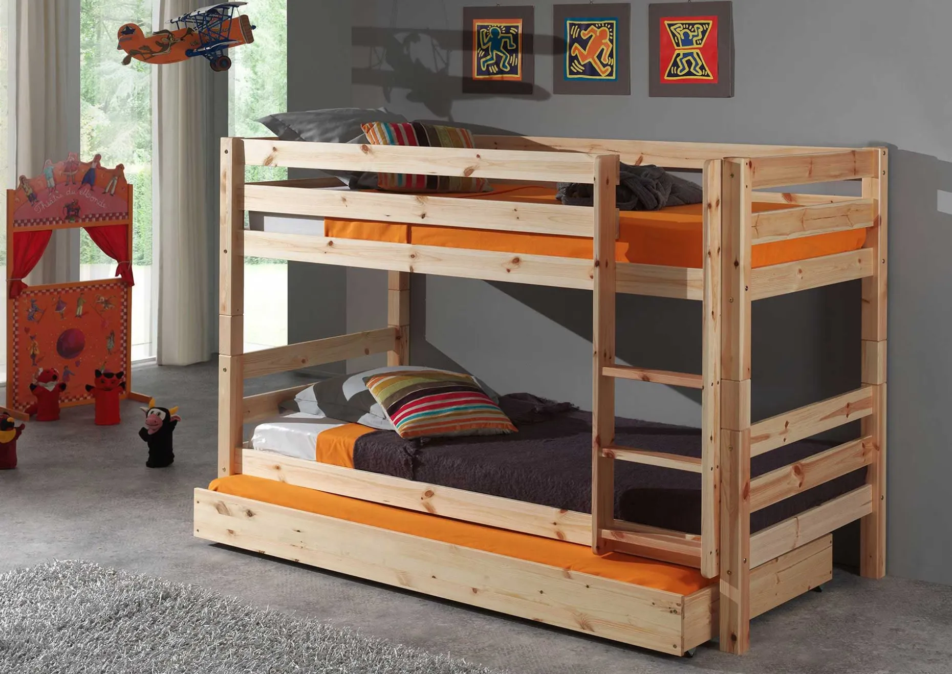 Etagenbett Claire niedrig mit Bettschublade - Kieferholz