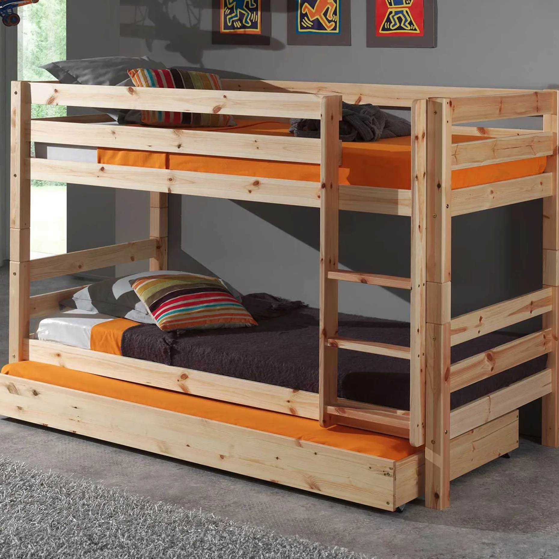 Etagenbett Claire niedrig mit Bettschublade - Kieferholz