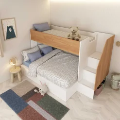 Etagenbett Easy für 3 Personen - 90x200cm und 140x200cm - Goldene Eiche Dekor/Weiß
