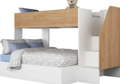 Etagenbett Easy für 3 Personen - 90x200cm und 140x200cm - Goldene Eiche Dekor/Weiß