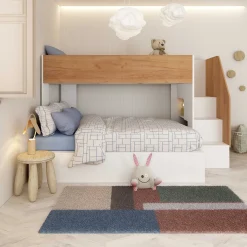 Etagenbett Easy für 3 Personen - 90x200cm und 140x200cm - Goldene Eiche Dekor/Weiß