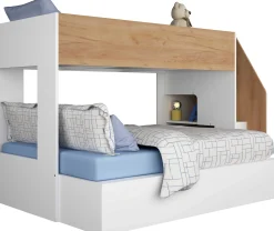 Etagenbett Easy für 3 Personen - 90x200cm und 140x200cm - Goldene Eiche Dekor/Weiß