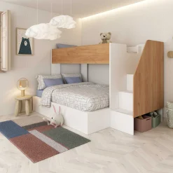 Etagenbett Easy für 3 Personen - 90x200cm und 140x200cm - Goldene Eiche Dekor/Weiß