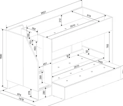 Etagenbett Easy für 3 Personen - 90x200cm und 140x200cm - cascina Eiche Dekor/Weiß
