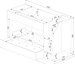 Etagenbett Easy für 3 Personen - 90x200cm und 140x200cm - cascina Eiche Dekor/Weiß