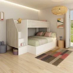Etagenbett Easy für 3 Personen - 90x200cm und 140x200cm - cascina Eiche Dekor/Weiß