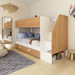 Etagenbett Easy - 90x200cm - mit Bettkasten - Goldene Eiche/Weiß