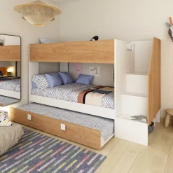 Etagenbett Easy - 90x200cm - mit Bettkasten - Goldene Eiche/Weiß