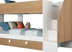 Etagenbett Easy - 90x200cm - mit Bettkasten - Goldene Eiche/Weiß