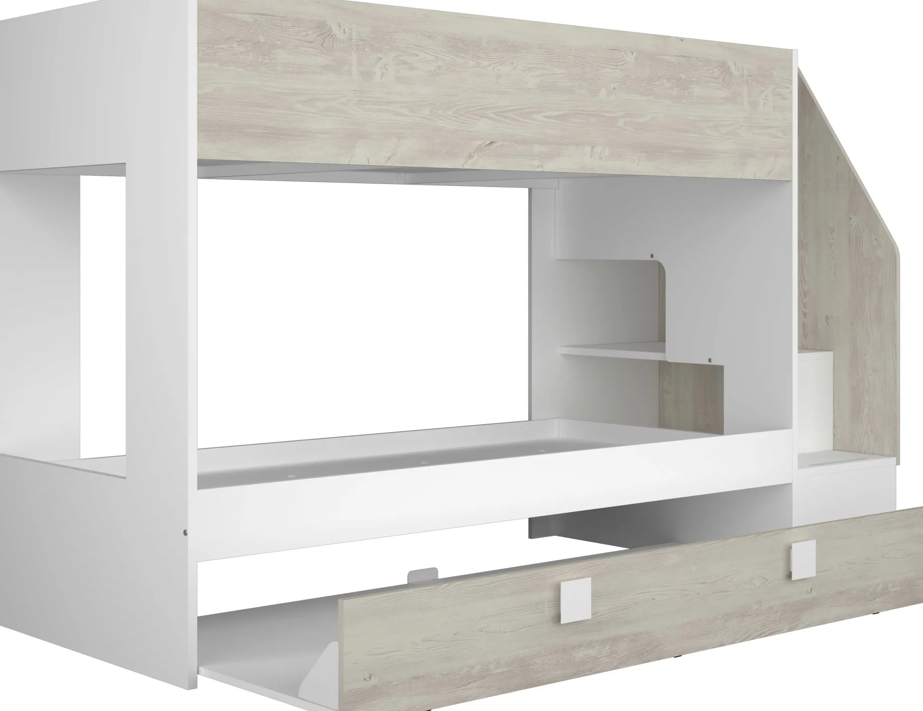 Etagenbett Easy - 90x200cm - mit Bettkasten - Cascina Eiche Dekor/Weiß