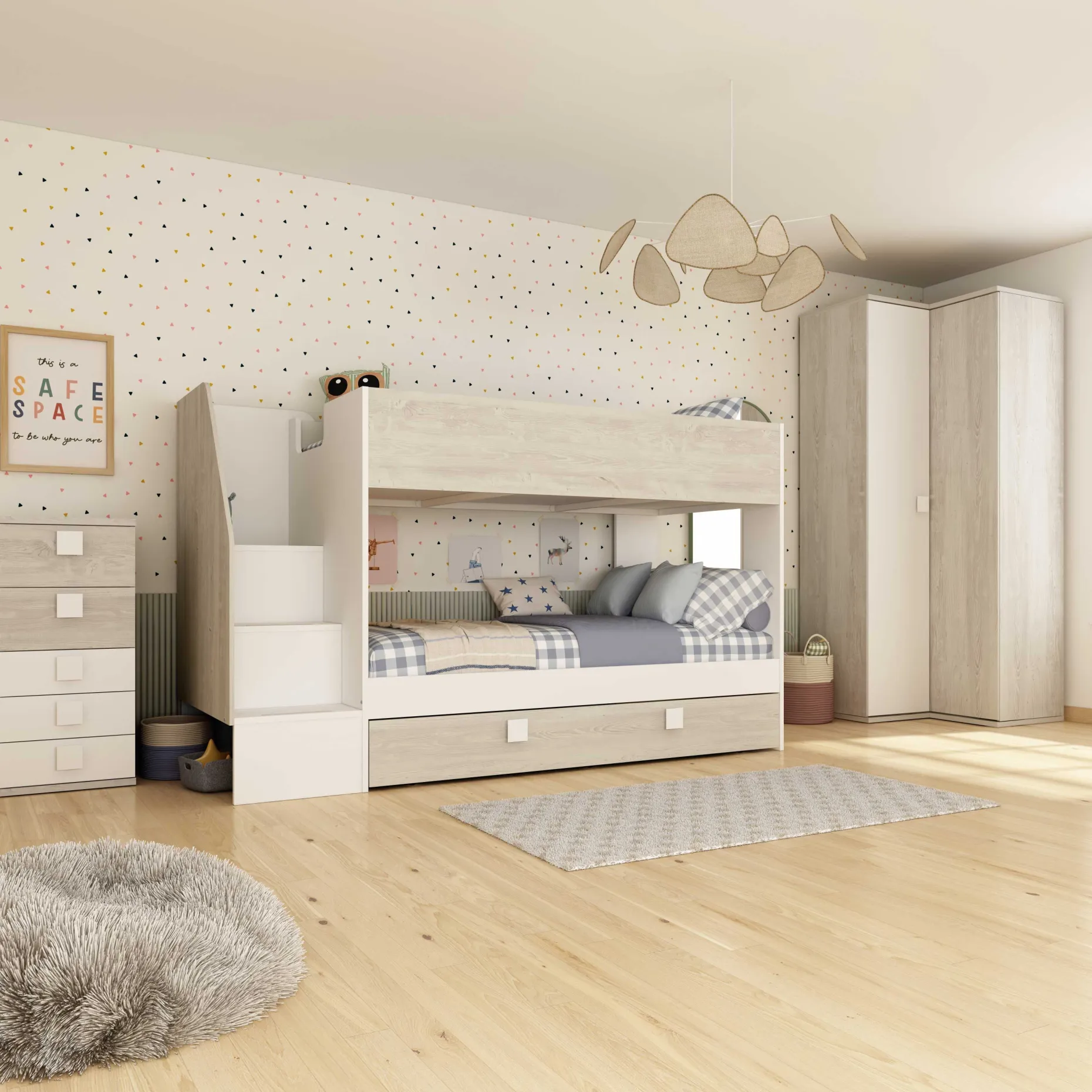 Etagenbett Easy - 90x200cm - mit Bettkasten - Cascina Eiche Dekor/Weiß
