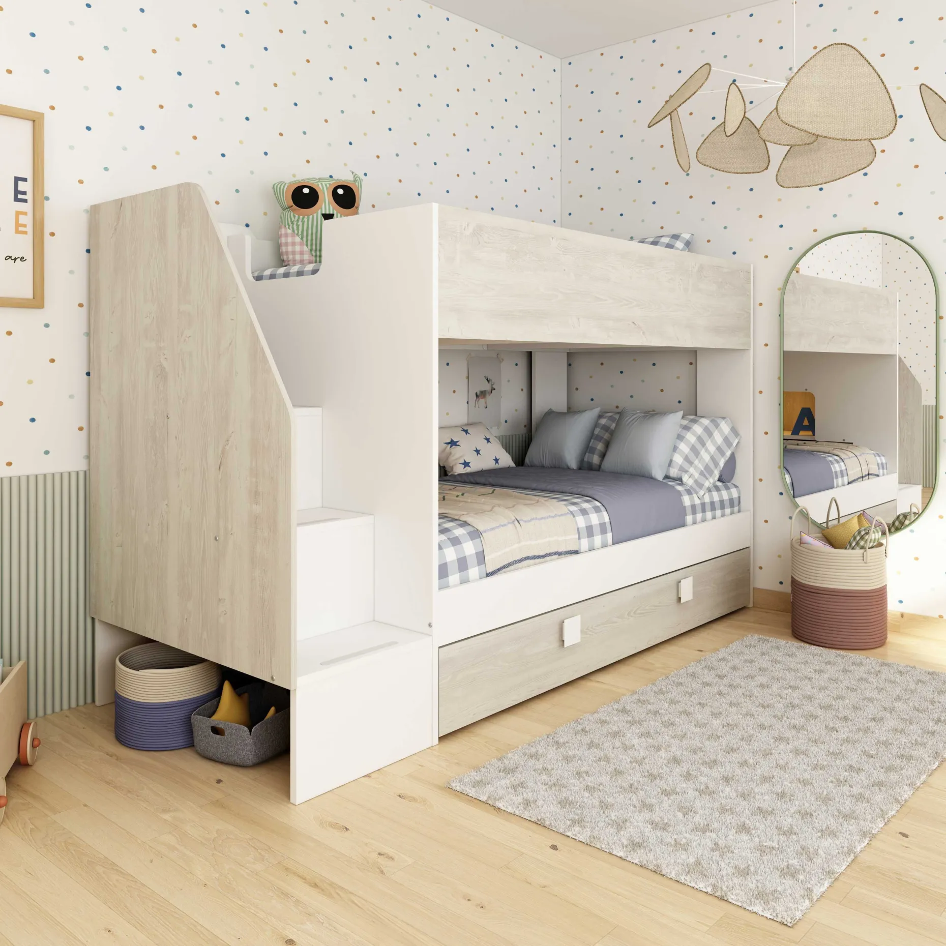 Etagenbett Easy - 90x200cm - mit Bettkasten - Cascina Eiche Dekor/Weiß