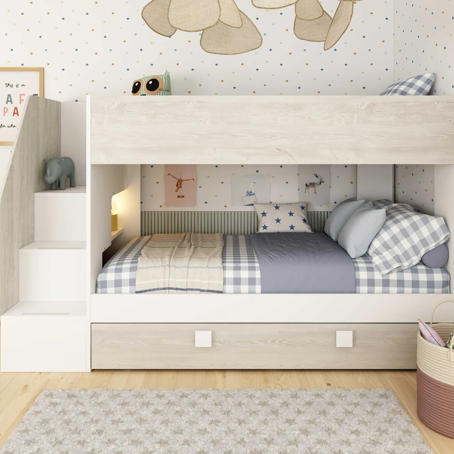 Etagenbett Easy - 90x200cm - mit Bettkasten - Cascina Eiche Dekor/Weiß