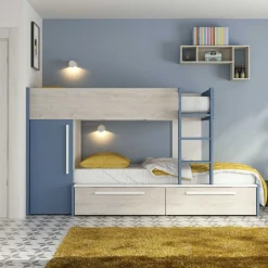 Etagenbett Fleur mit Kleiderschrank und Schubladen - blau